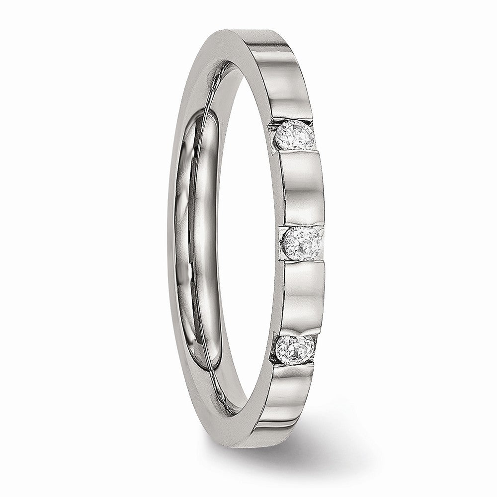 Three-Stone CZ Wedding Band in Stainless Steel, 2.5mm