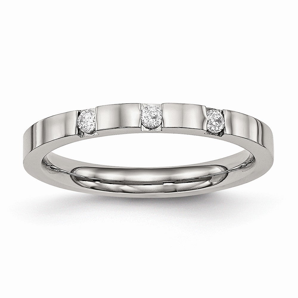 Three-Stone CZ Wedding Band in Stainless Steel, 2.5mm Main image