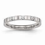 Three-Stone CZ Wedding Band in Stainless Steel, 2.5mm
