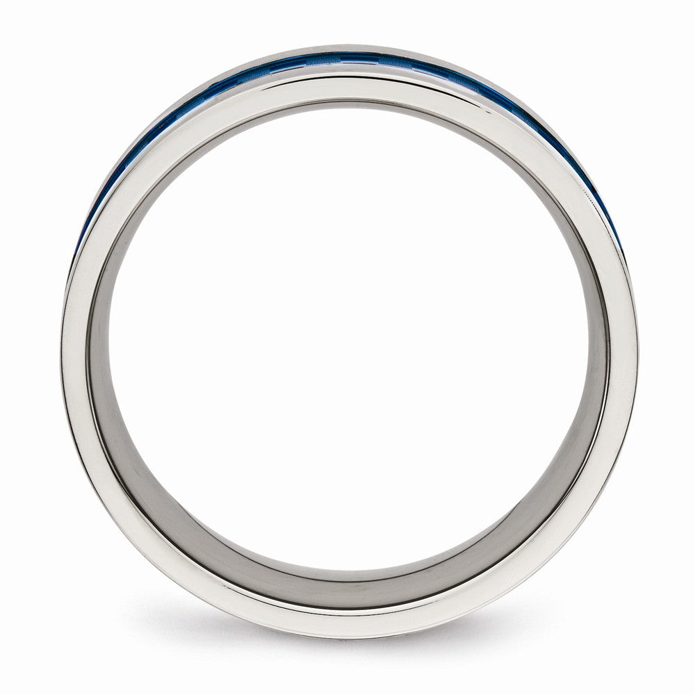 Blue IP Checkered Comfort-Fit Wedding Band in Stainless Steel, 7mm