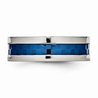Blue IP Checkered Comfort-Fit Wedding Band in Stainless Steel, 7mm