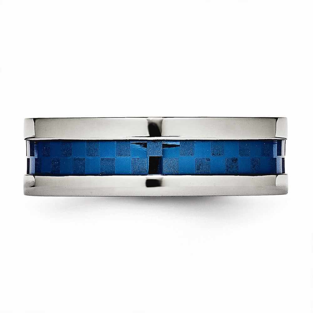 Blue IP Checkered Comfort-Fit Wedding Band in Stainless Steel, 7mm