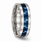 Blue IP Checkered Comfort-Fit Wedding Band in Stainless Steel, 7mm