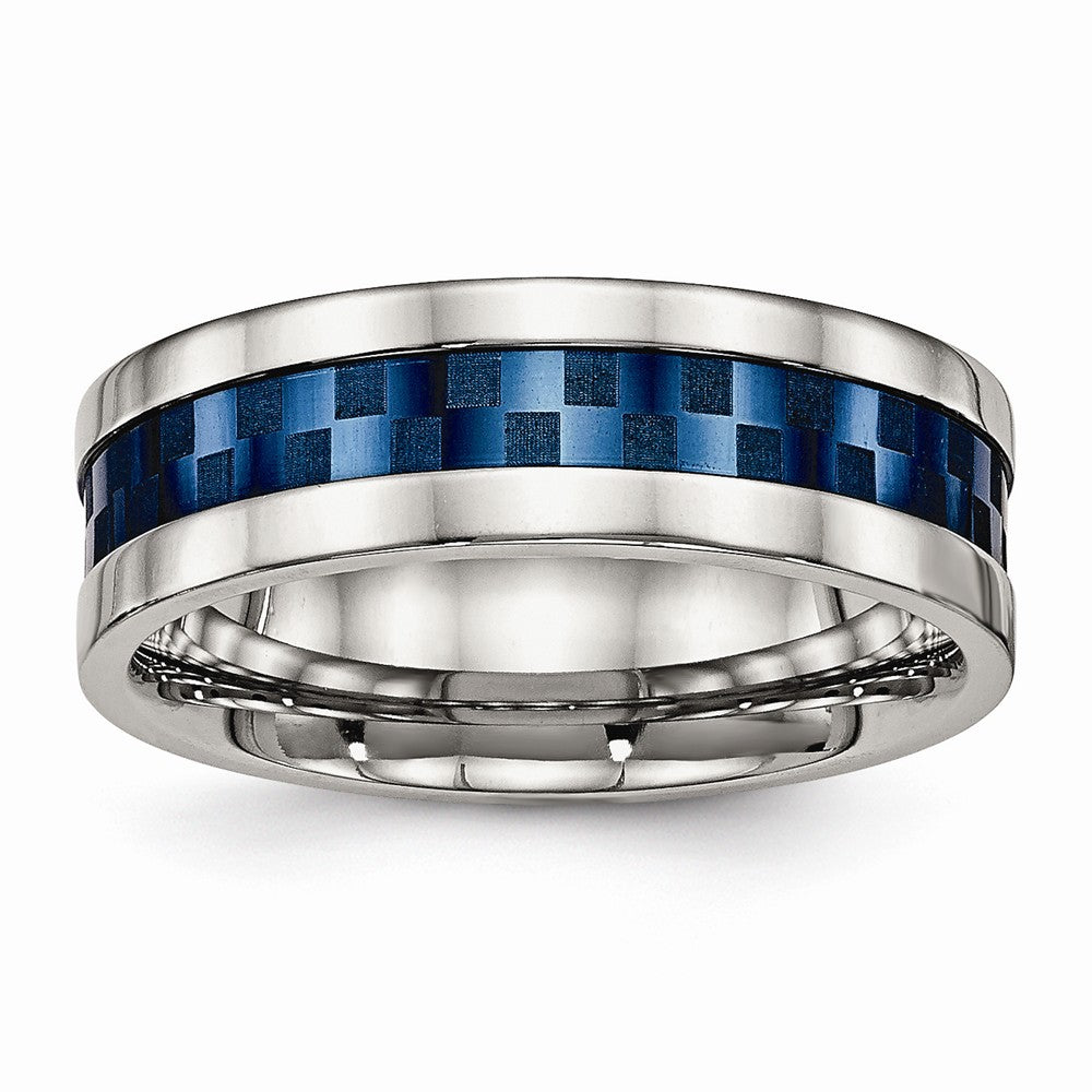 Blue IP Checkered Comfort-Fit Wedding Band in Stainless Steel, 7mm