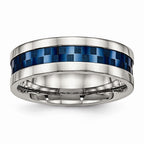 Blue IP Checkered Comfort-Fit Wedding Band in Stainless Steel, 7mm