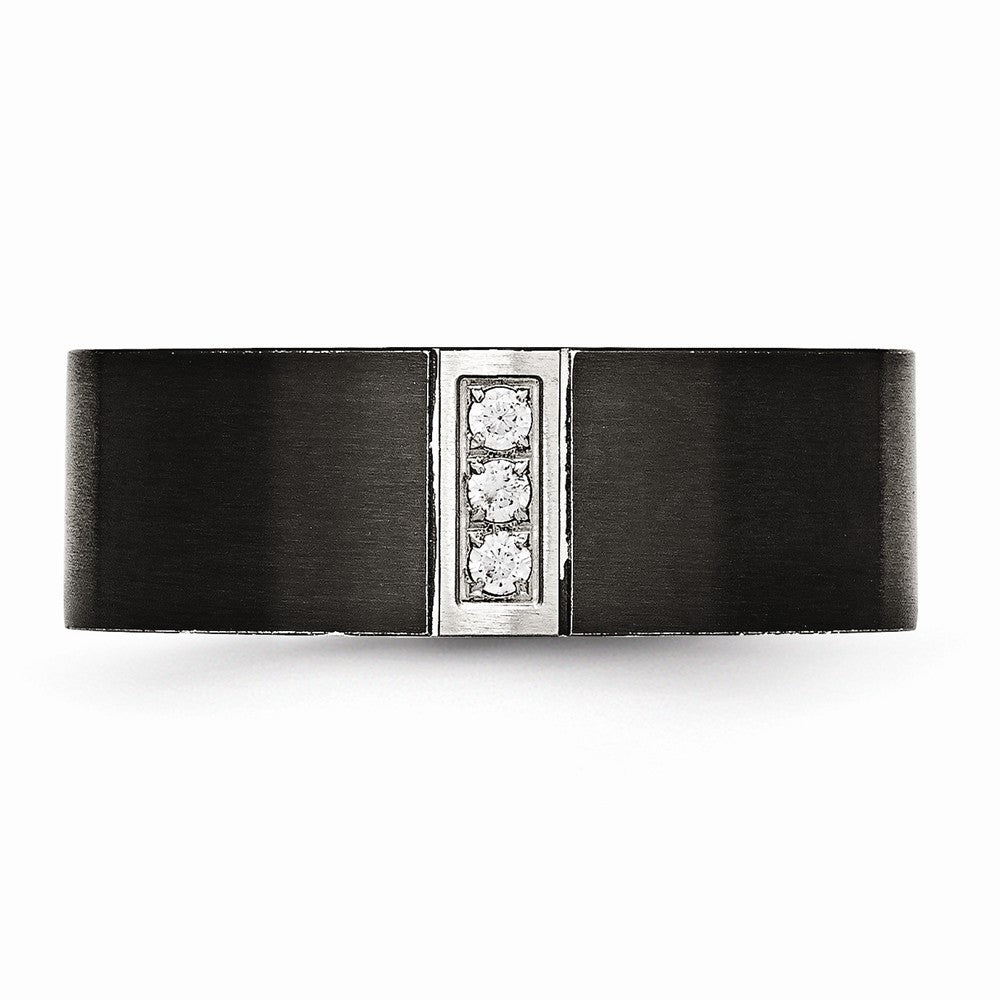 Black Brushed CZ Wedding Band in Stainless Steel, 8mm