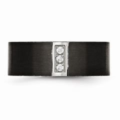 Sophia Jewelers Brushed Black Stainless Steel Wedding Band with Cubic Zirconia
