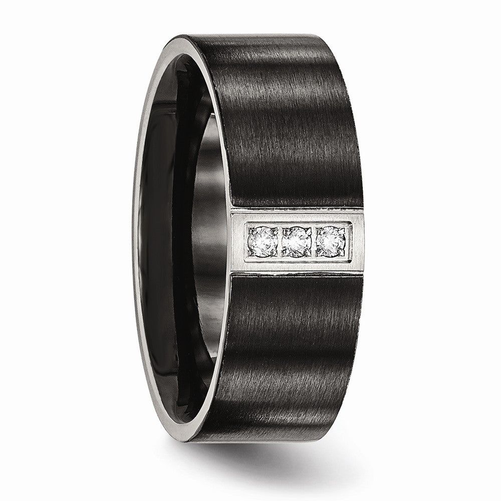 Black Brushed CZ Wedding Band in Stainless Steel, 8mm