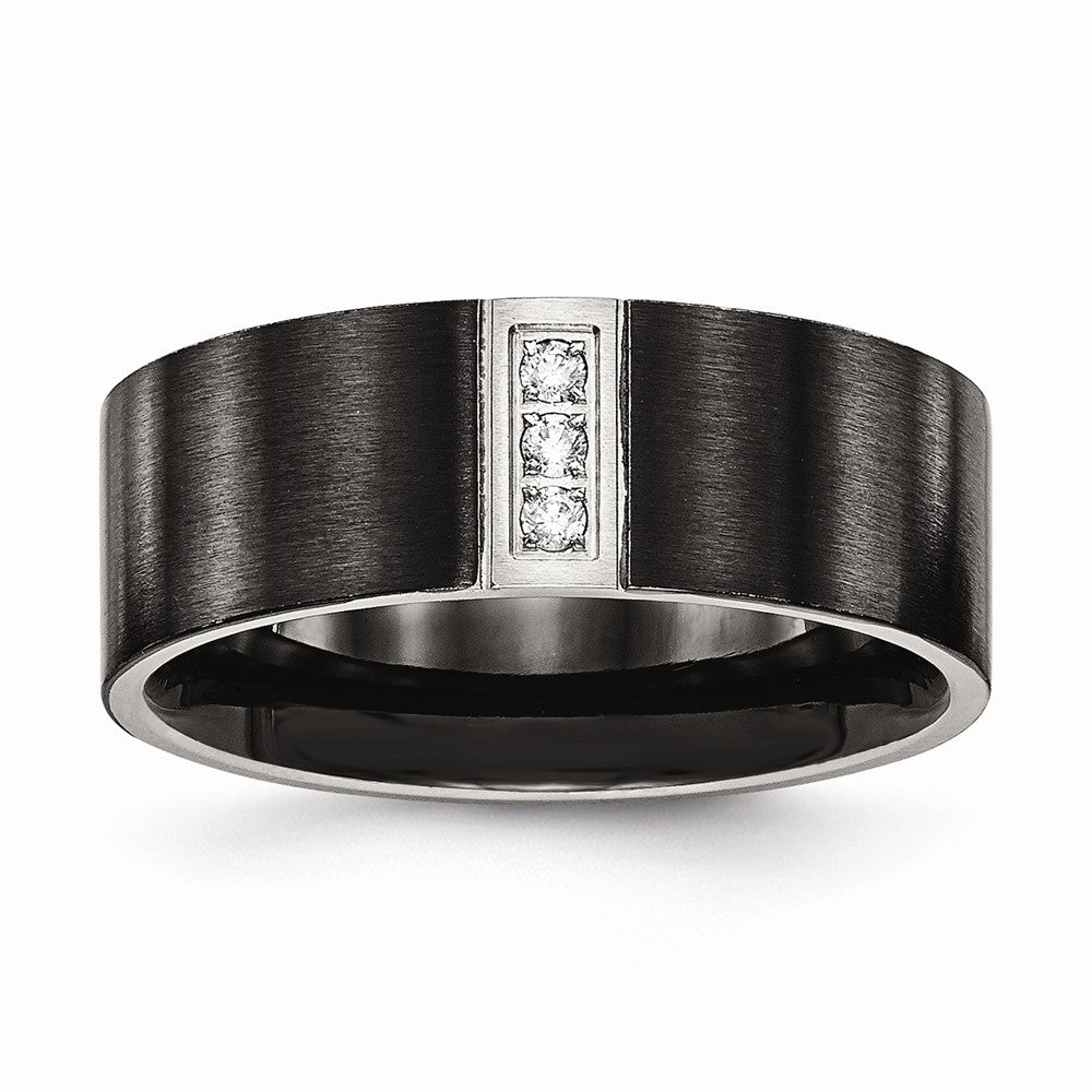 Black Brushed CZ Wedding Band in Stainless Steel, 8mm Main image