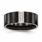 Black Brushed CZ Wedding Band in Stainless Steel, 8mm