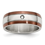 Diamond Wedding Band in Stainless Steel with Brown IP Edge, 8mm