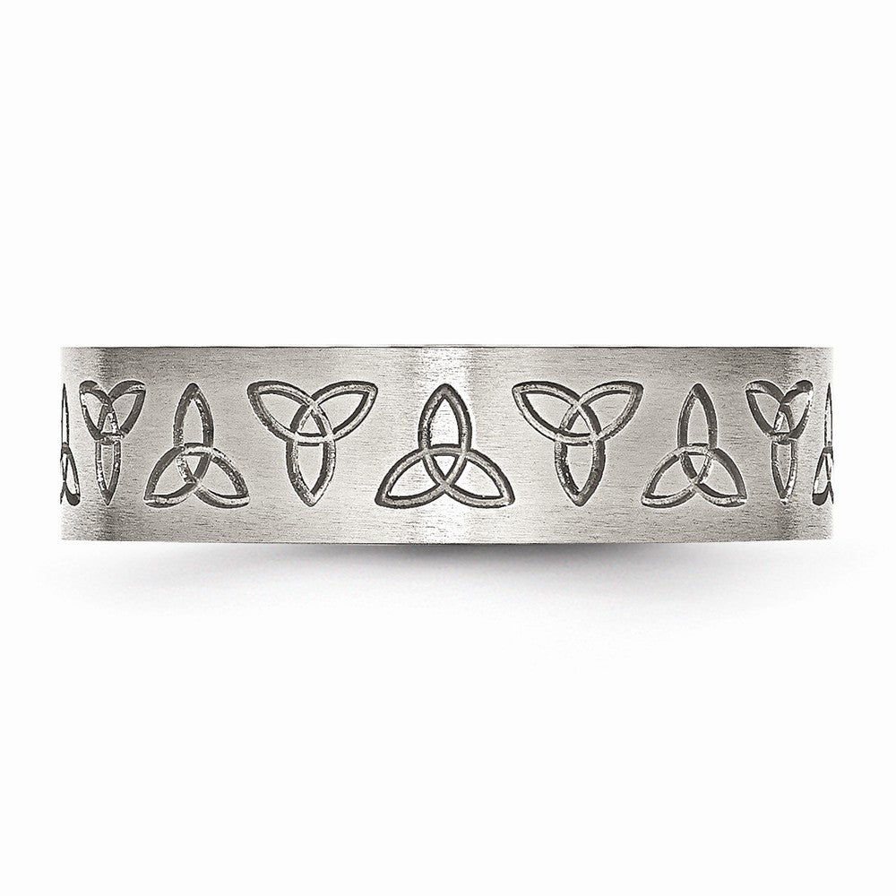 Stainless Steel Engraved Trinity Symbol Brushed 6mm Band