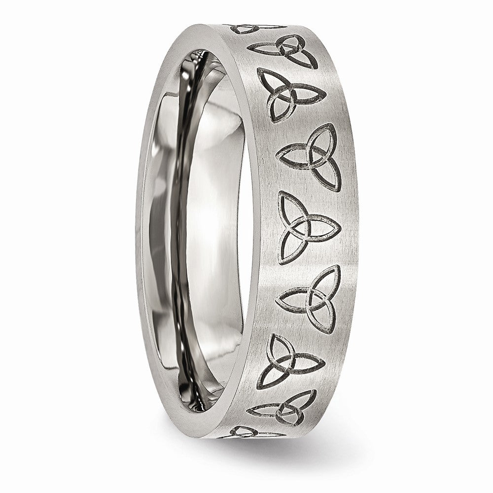 Stainless Steel Engraved Trinity Symbol Brushed 6mm Band