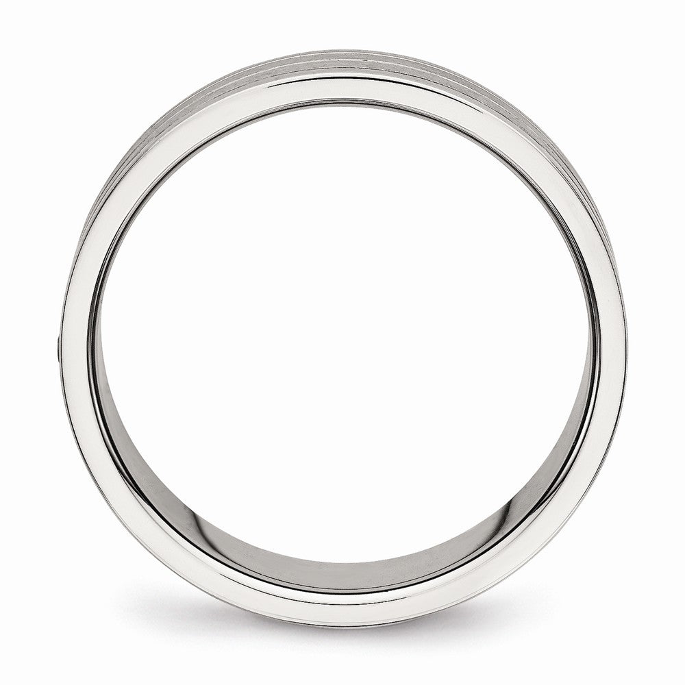 CZ Grooved Wedding Band in Stainless Steel, 6mm