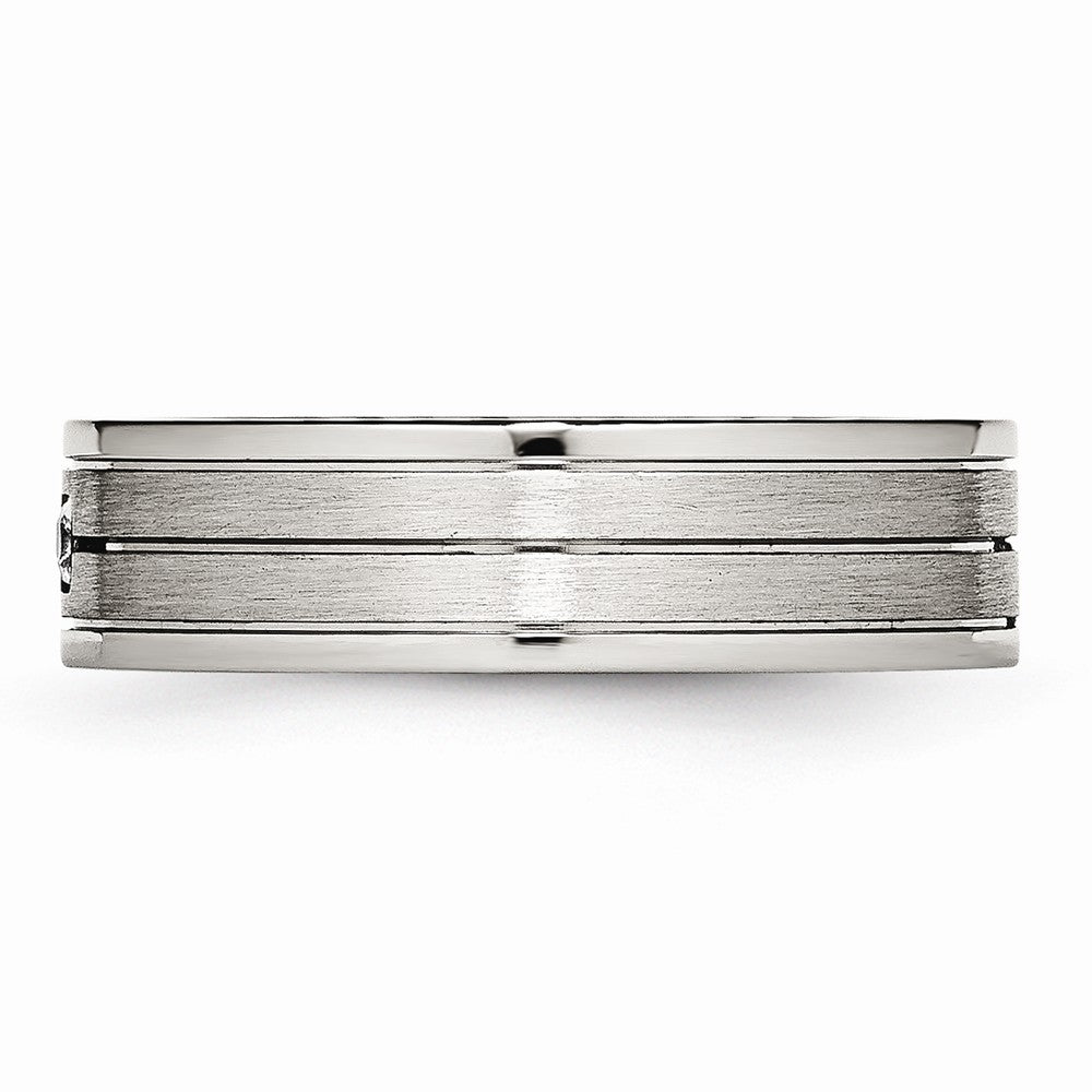 CZ Grooved Wedding Band in Stainless Steel, 6mm