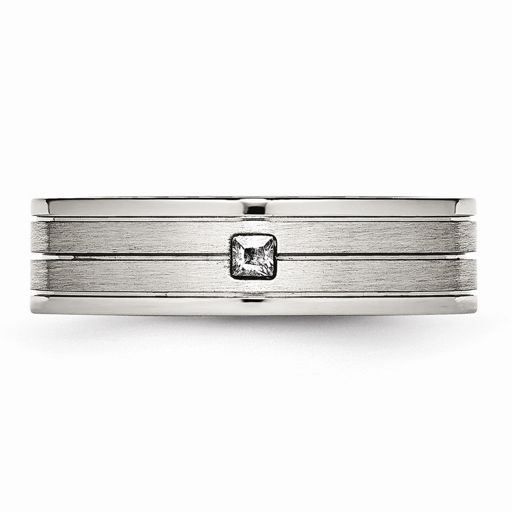 CZ Grooved Wedding Band in Stainless Steel, 6mm