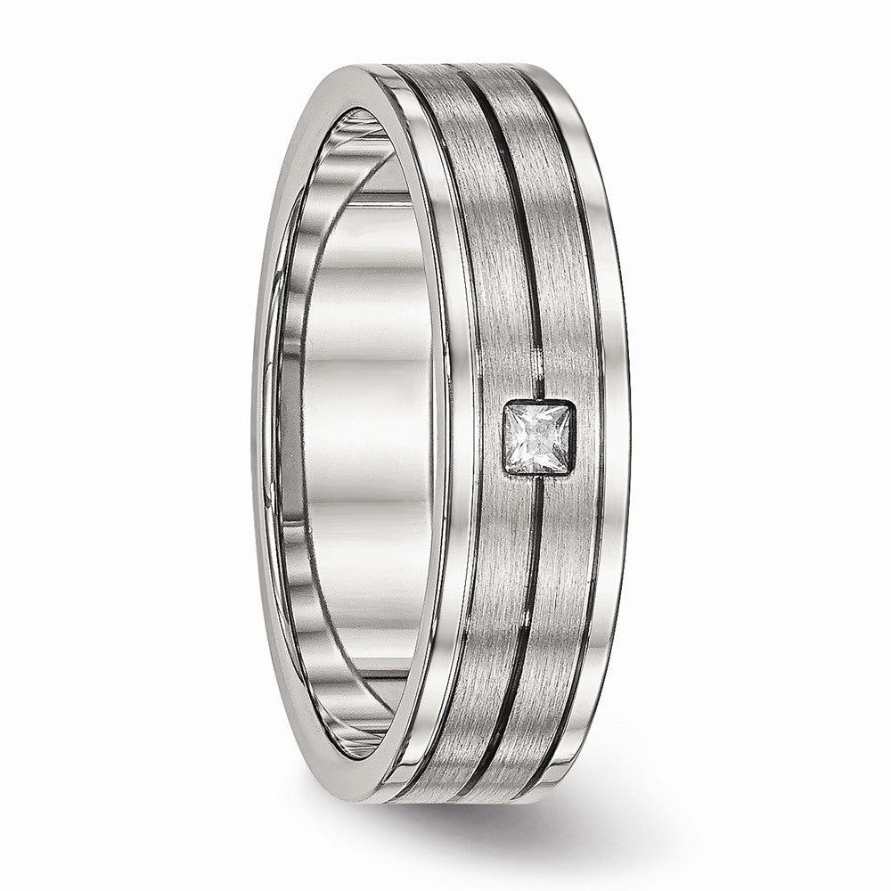 CZ Grooved Wedding Band in Stainless Steel, 6mm