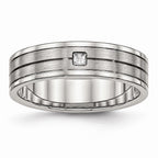 CZ Grooved Wedding Band in Stainless Steel, 6mm