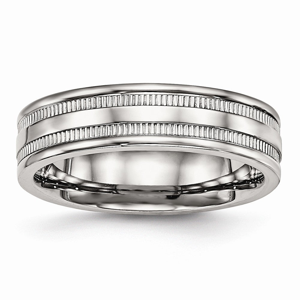 Sophia Jewelers Polished Stainless Steel Grooved 6mm Wedding Band - 6 - 6