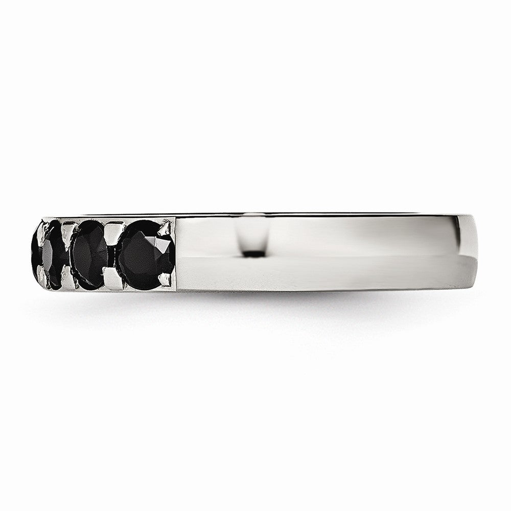 Stainless Steel Polished Wedding Band with Black CZ Modern Elegance by Sophia Jewelers - 5