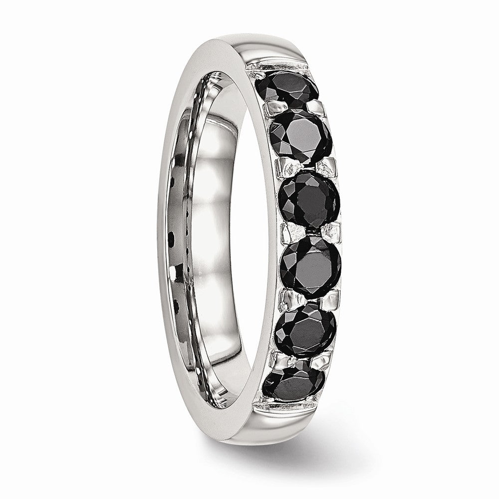 Stainless Steel Polished Wedding Band with Black CZ Modern Elegance by Sophia Jewelers - 5