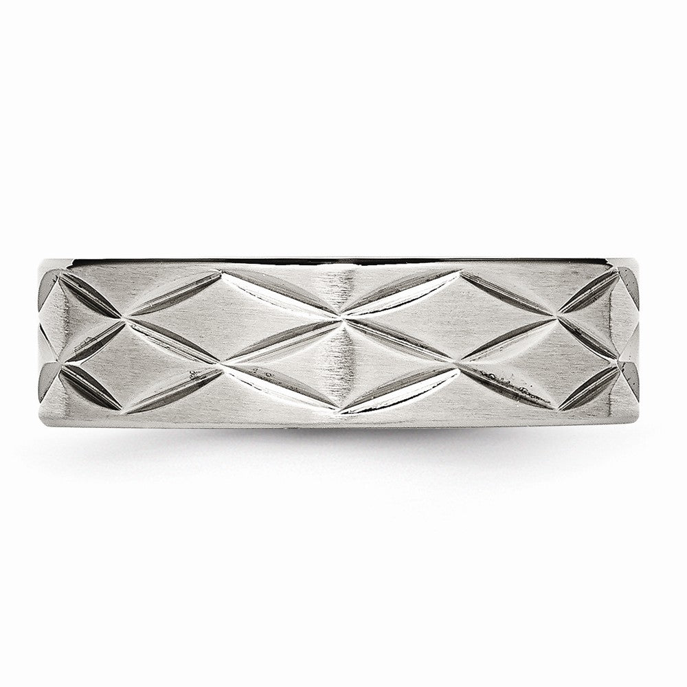 Diamond-Cut Brushed & Polished Band in Stainless Steel, 6.5mm