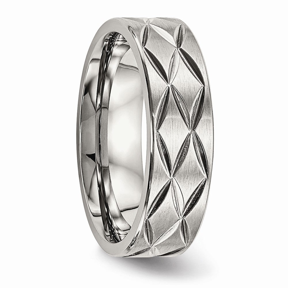 Diamond-Cut Brushed & Polished Band in Stainless Steel, 6.5mm