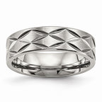 Diamond-Cut Brushed & Polished Band in Stainless Steel, 6.5mm