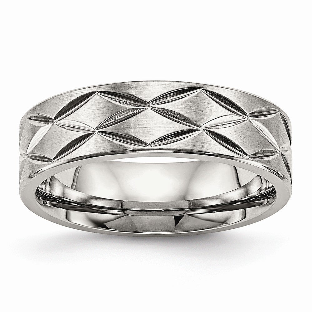 Diamond-Cut Brushed & Polished Band in Stainless Steel, 6.5mm