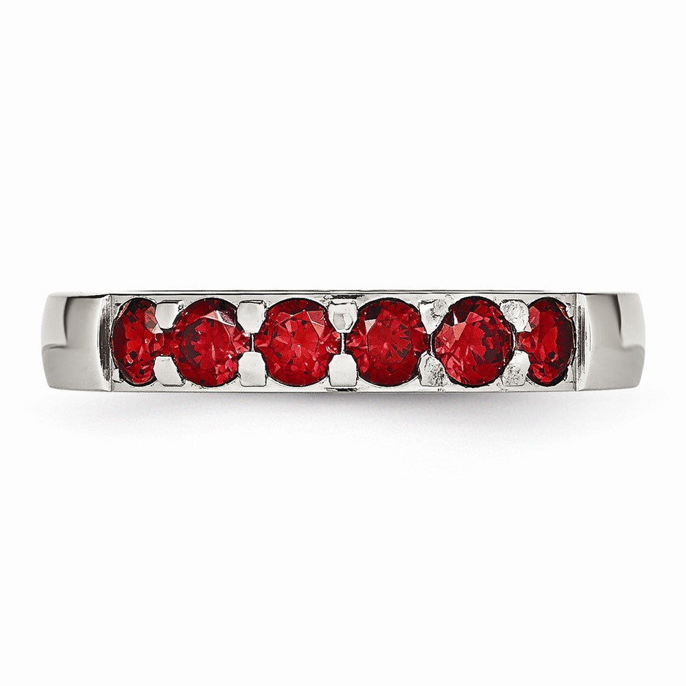 Sophia Jewelers Stainless Steel Wedding Band with Polished Red CZ - 5