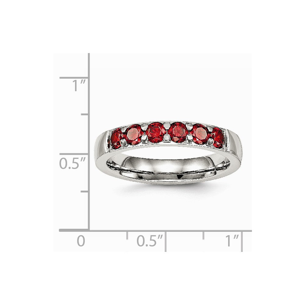 Stainless Steel Polished Red CZ 4.00mm Band