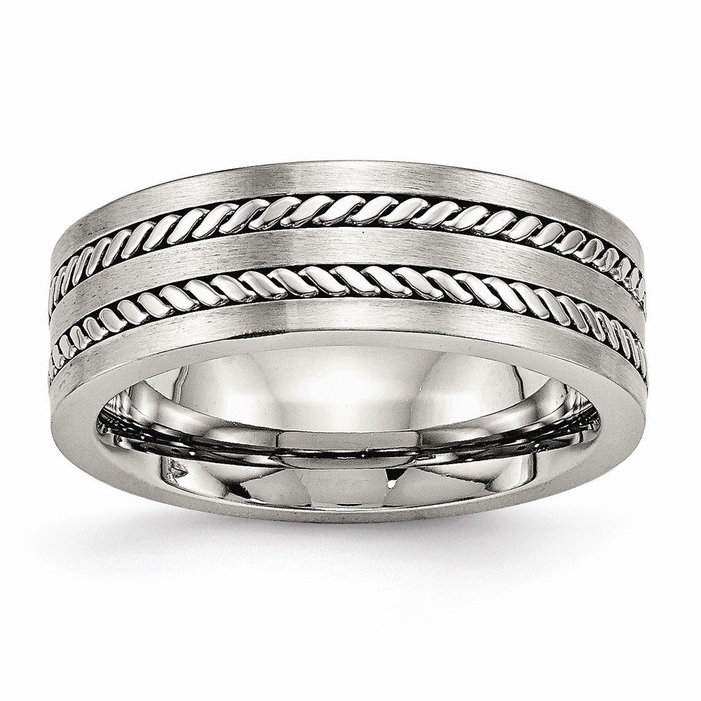 Stainless Steel Twisted Wedding Band with Brushed Finish 7mm