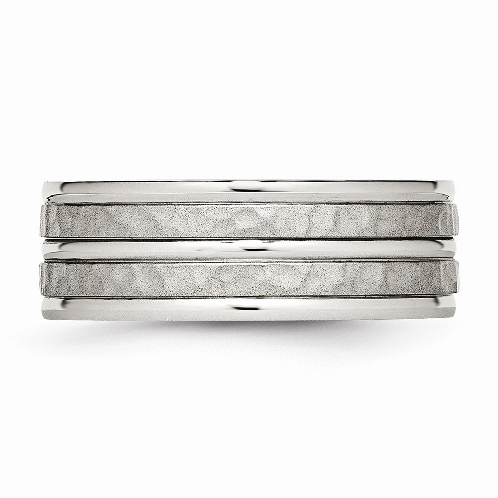 Hammered & Grooved Wedding Band in Stainless Steel, 8mm