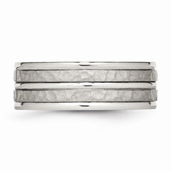 Stainless Steel Wedding Band with Polished Hammered Elegance 8mm - 7 - 7