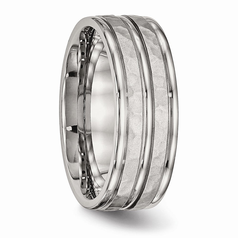 Hammered & Grooved Wedding Band in Stainless Steel, 8mm