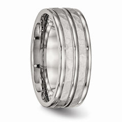 Stainless Steel Wedding Band with Polished Hammered Elegance 8mm - 7 - 7
