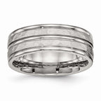 Hammered & Grooved Wedding Band in Stainless Steel, 8mm