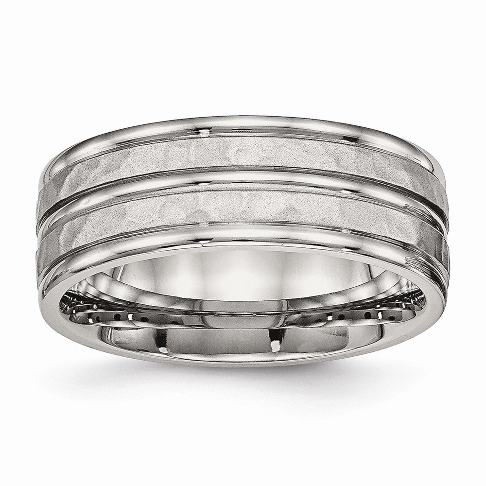 Hammered & Grooved Wedding Band in Stainless Steel, 8mm