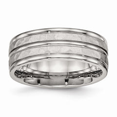 Stainless Steel Wedding Band with Polished Hammered Elegance 8mm - 7 - 7