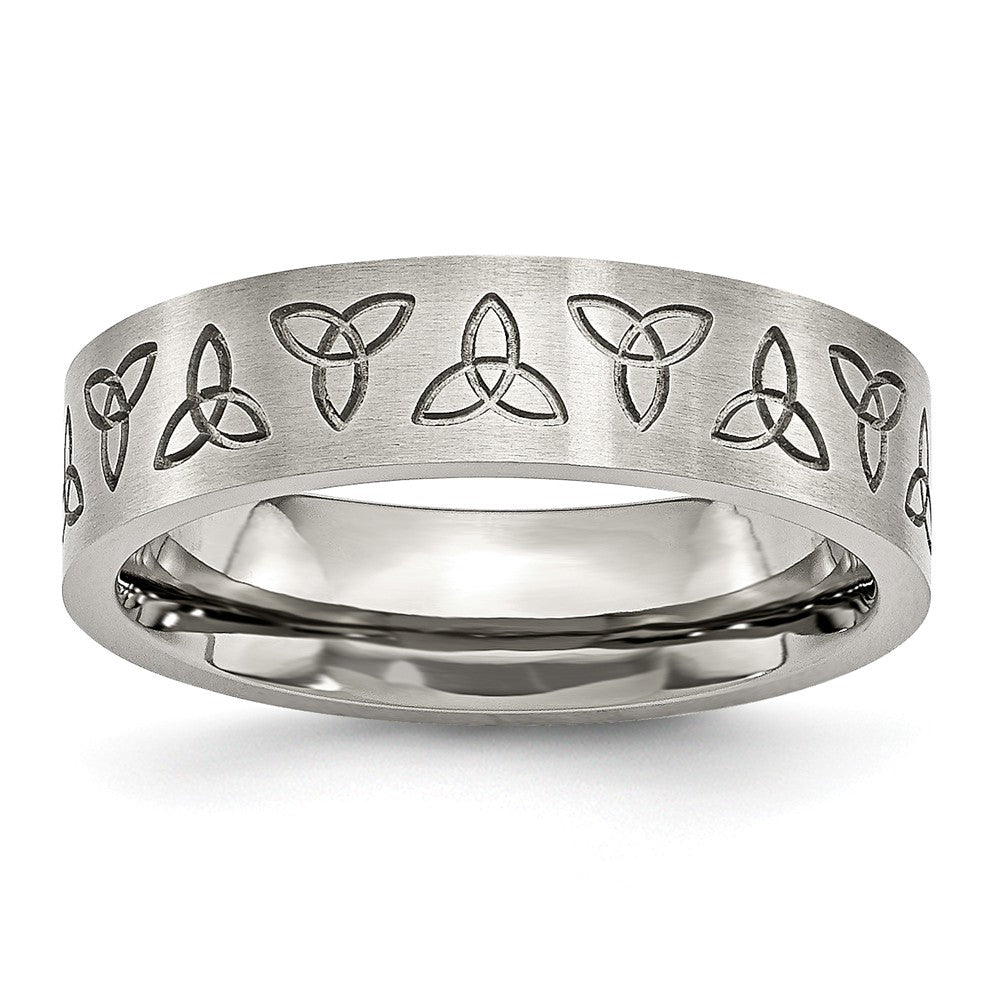 Stainless Steel Brushed Trinity Wedding Band Engravable 6mm by Sophia Jewelers