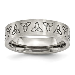 Stainless Steel Engraved Trinity Symbol Brushed 6mm Band