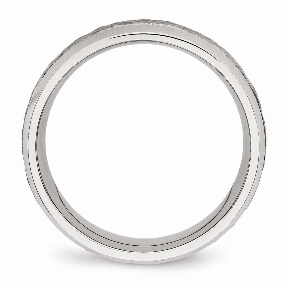 Stainless Steel Wedding Band with Brushed and Polished Hammered Finish Secondary image