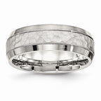 Stainless Steel Wedding Band with Brushed and Polished Hammered Finish