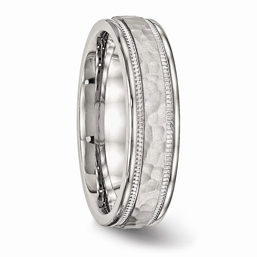 Hammered Grooved Wedding Band in Stainless Steel, 6mm