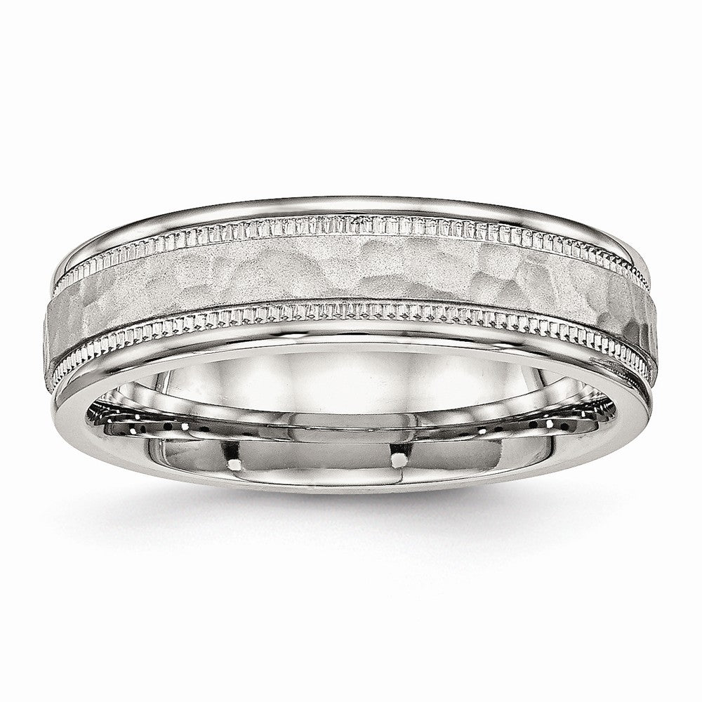 Hammered Grooved Wedding Band in Stainless Steel, 6mm