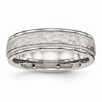 Hammered Grooved Wedding Band in Stainless Steel, 6mm