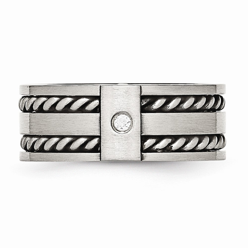 CZ Twisted Wedding Band in Stainless Steel, 9mm
