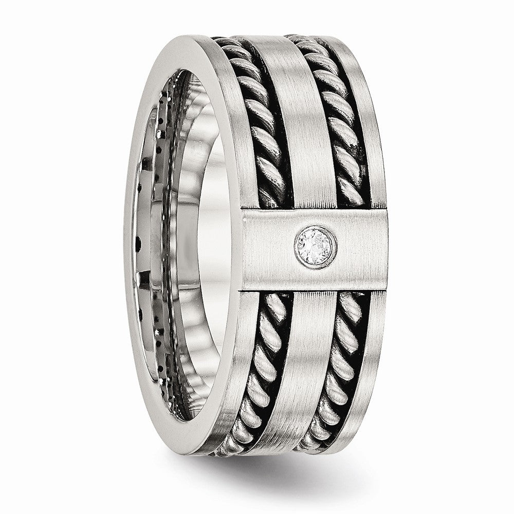 CZ Twisted Wedding Band in Stainless Steel, 9mm