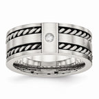 CZ Twisted Wedding Band in Stainless Steel, 9mm