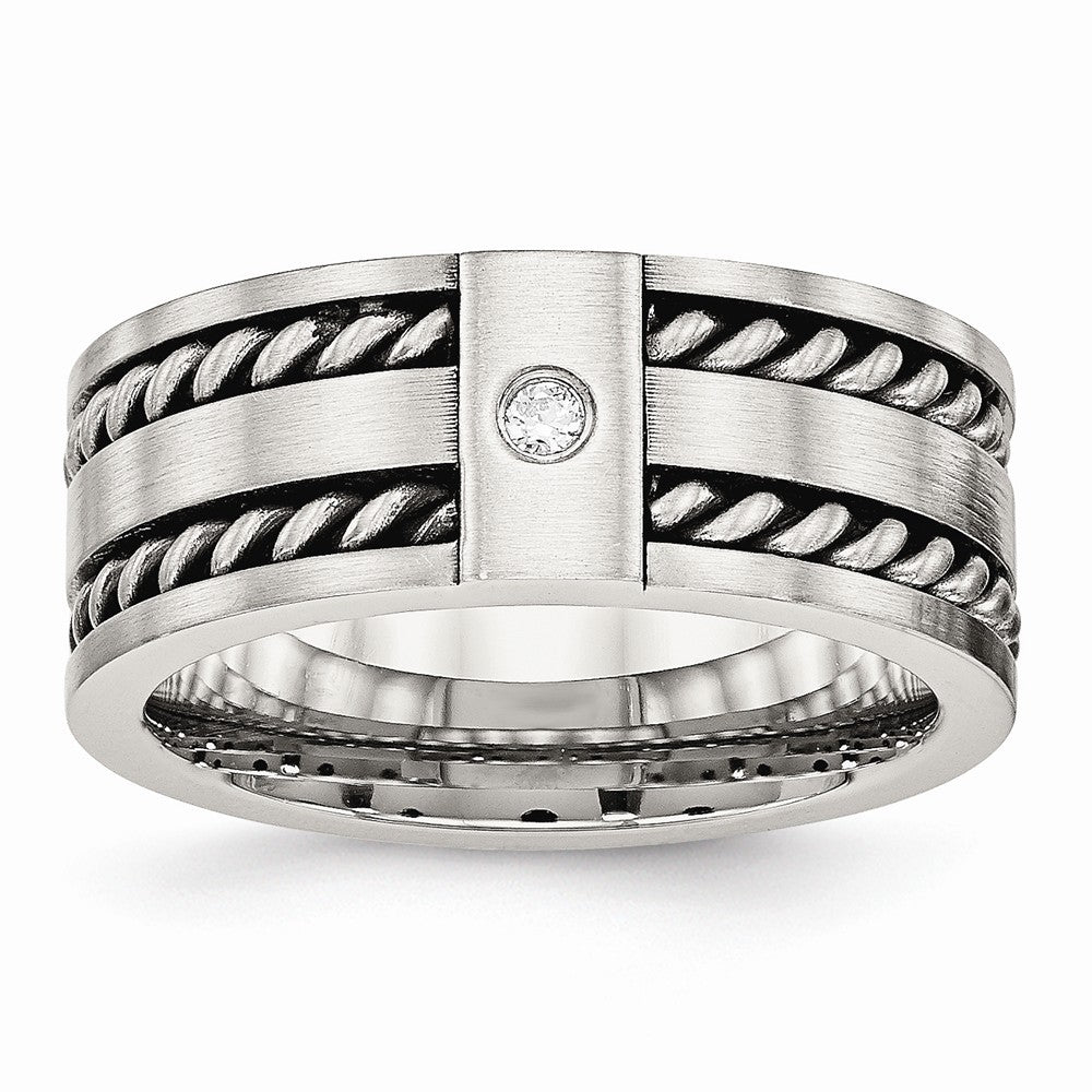 CZ Twisted Wedding Band in Stainless Steel, 9mm
